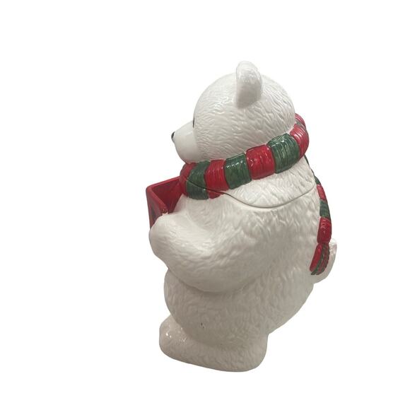 Vintage Caroling Polar Bear & Penguin Christmas Cookie Jar Ceramic W/Box CELLAR - Picture 11 of 16
